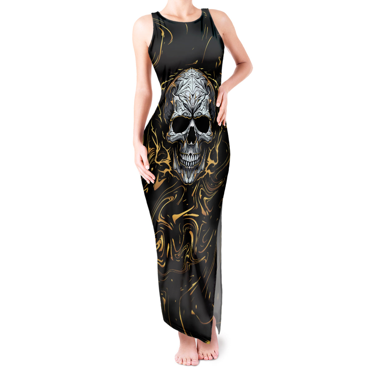 skull-mable-golden-abstract-art-tank-maxi-dress-fuck-you-excuses-learn-to-admit-when-you-fuck-up