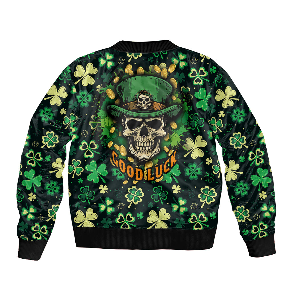 skull-and-shamrock-leaf-pattern-bomber-jacket-good-luck