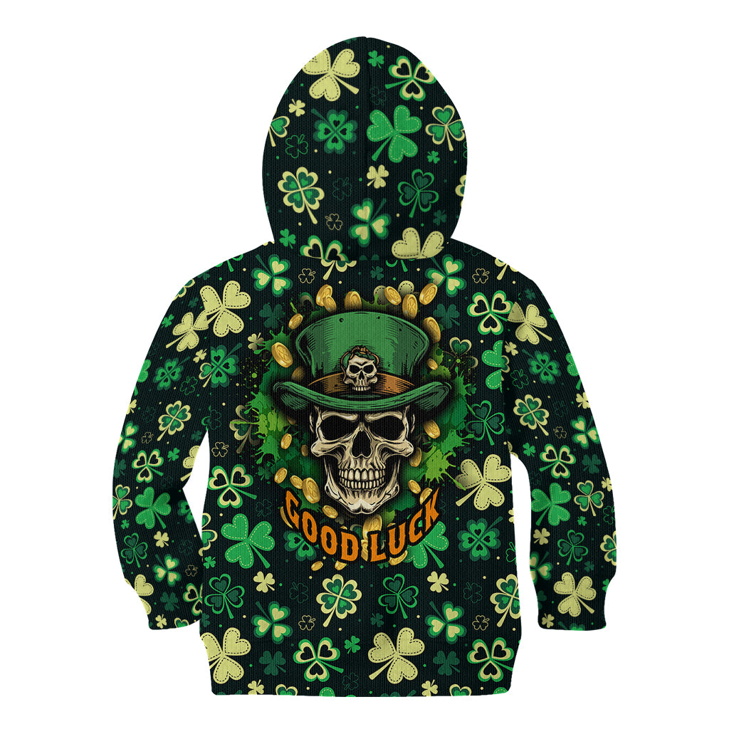 skull-and-shamrock-leaf-pattern-kid-hoodie-good-luck