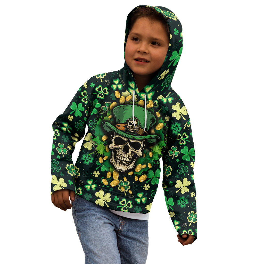 skull-and-shamrock-leaf-pattern-kid-hoodie-good-luck