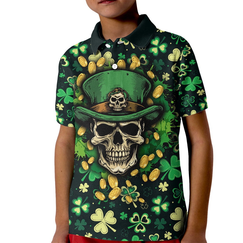 skull-and-shamrock-leaf-pattern-kid-polo-shirt-good-luck