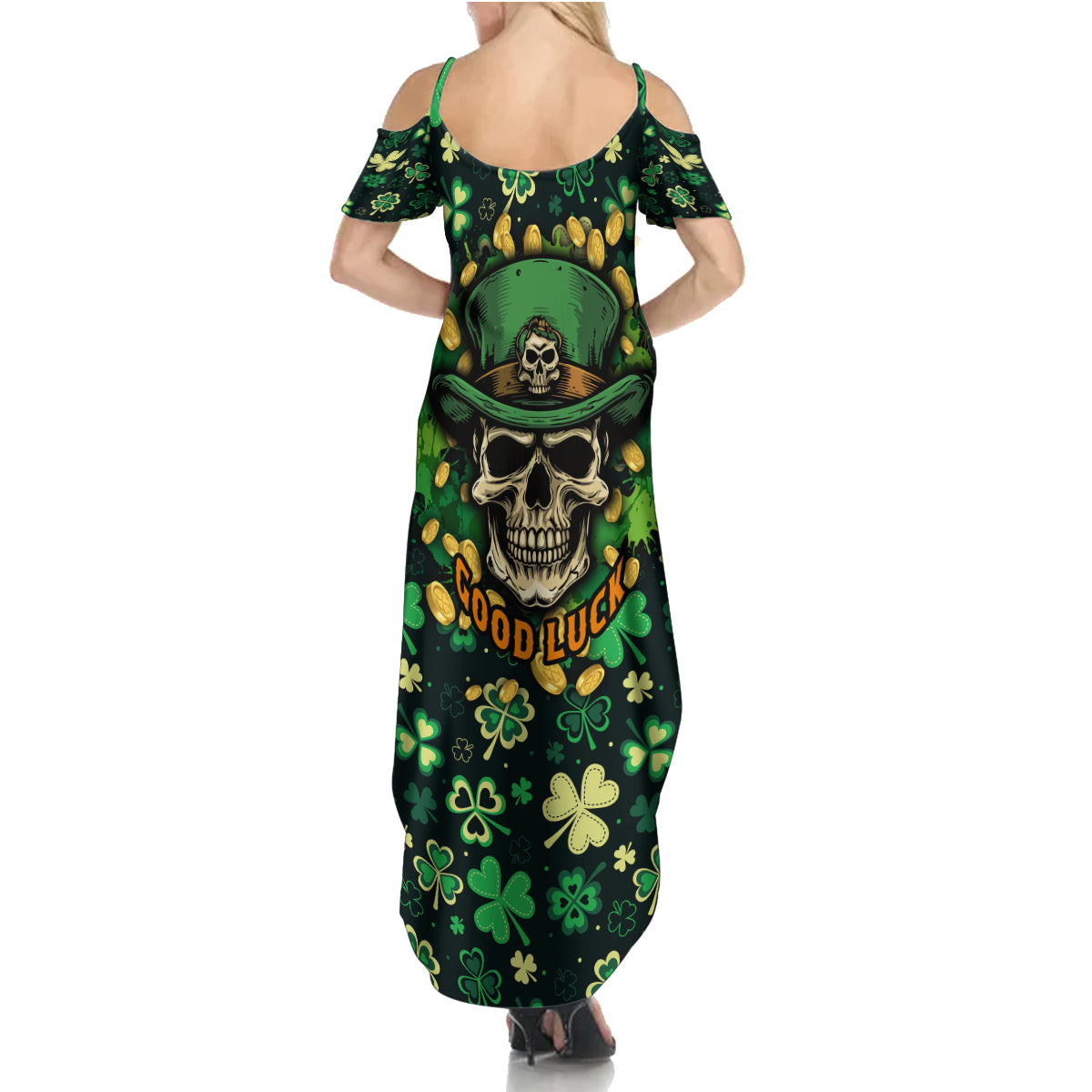 skull-and-shamrock-leaf-pattern-summer-maxi-dress-good-luck