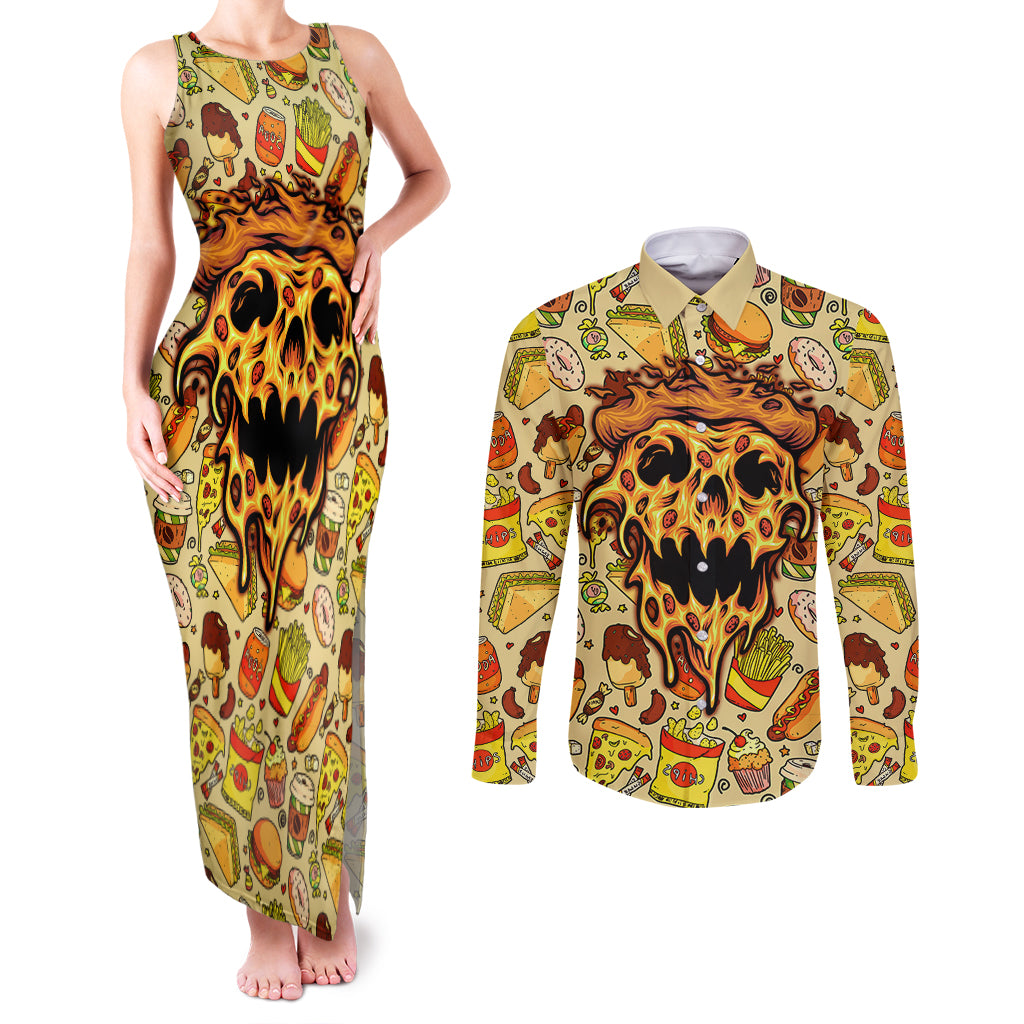 skull-pizza-pattern-couples-matching-tank-maxi-dress-and-long-sleeve-button-shirts-rest-in-pizza