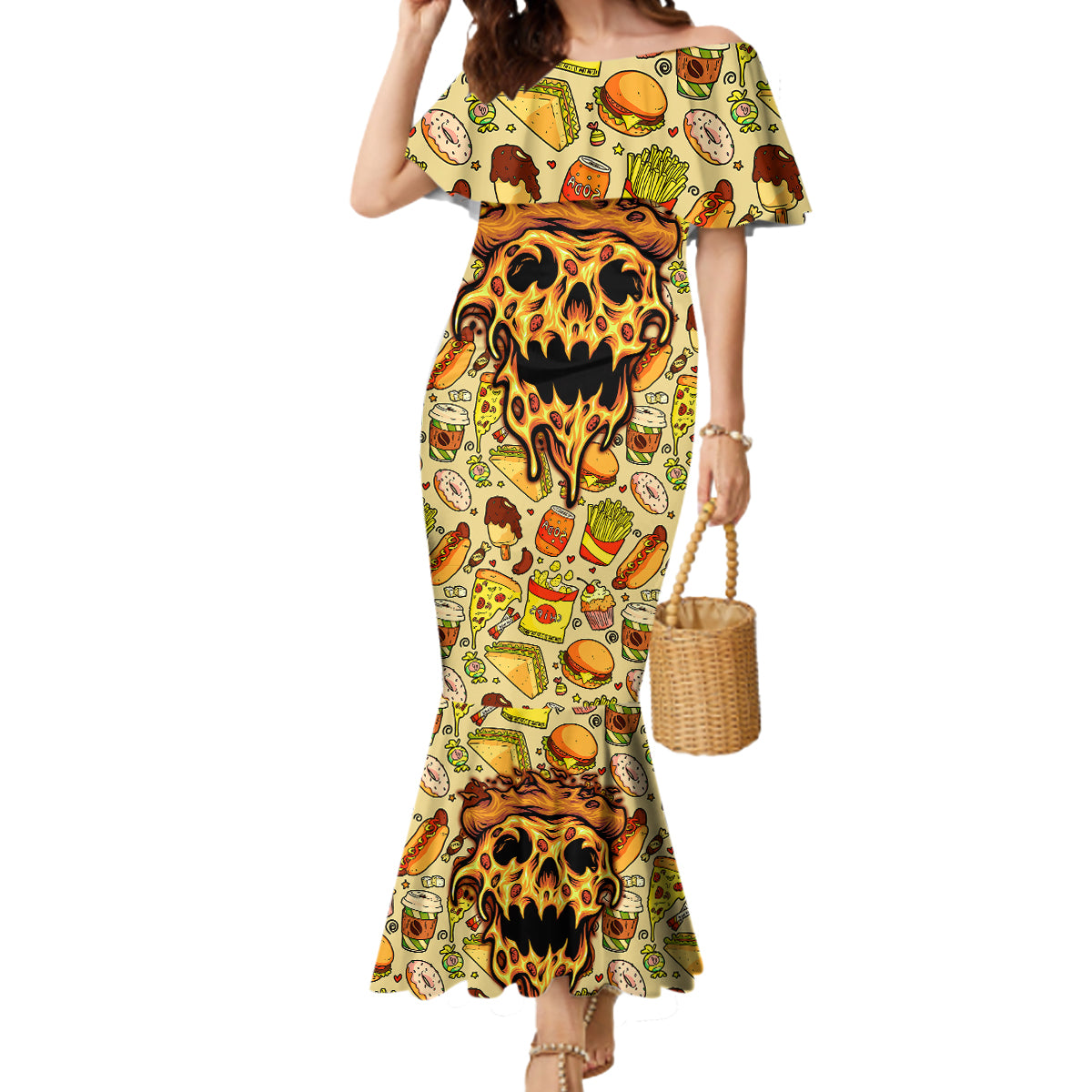 skull-pizza-pattern-mermaid-dress-rest-in-pizza