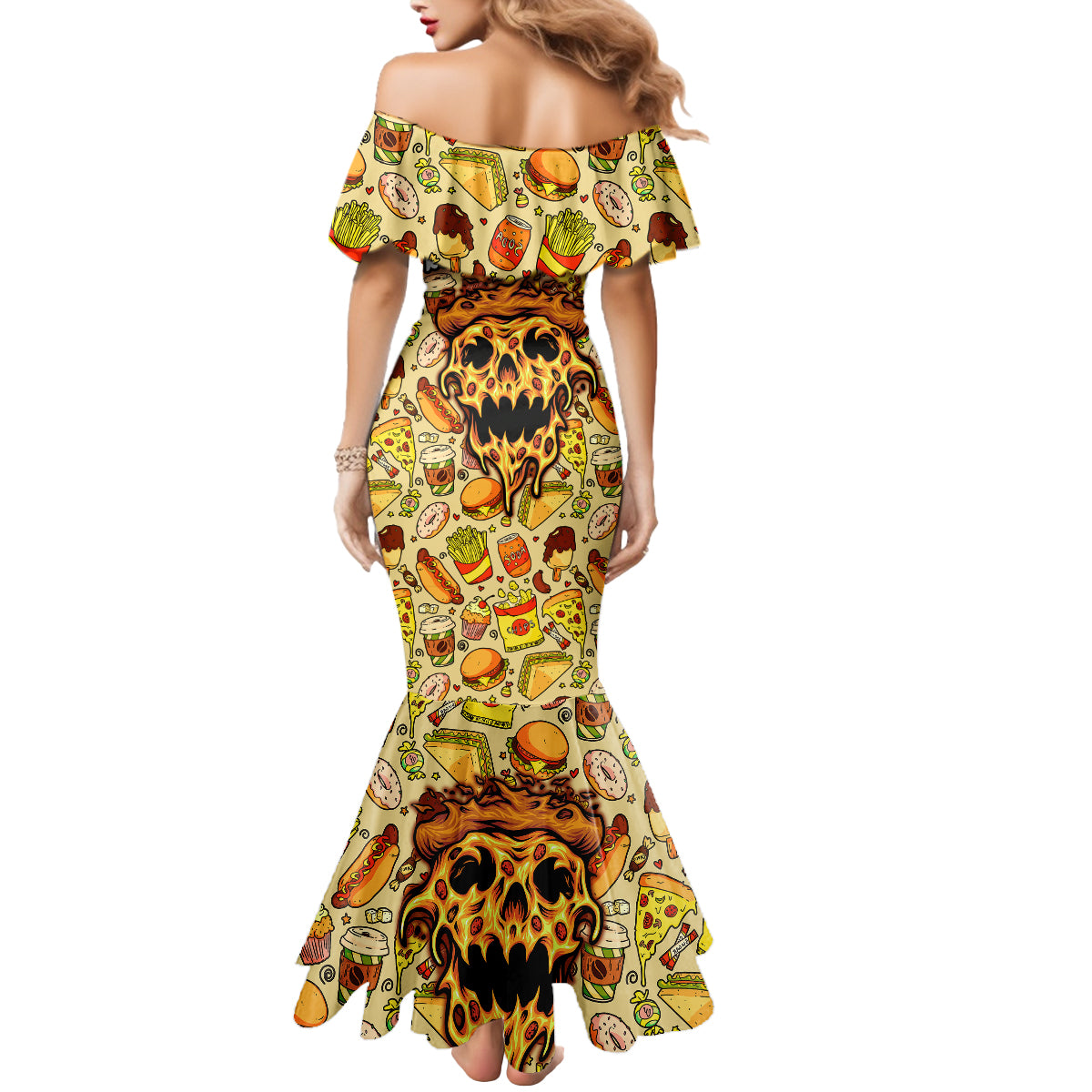 skull-pizza-pattern-mermaid-dress-rest-in-pizza