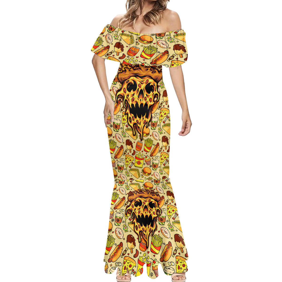 skull-pizza-pattern-mermaid-dress-rest-in-pizza