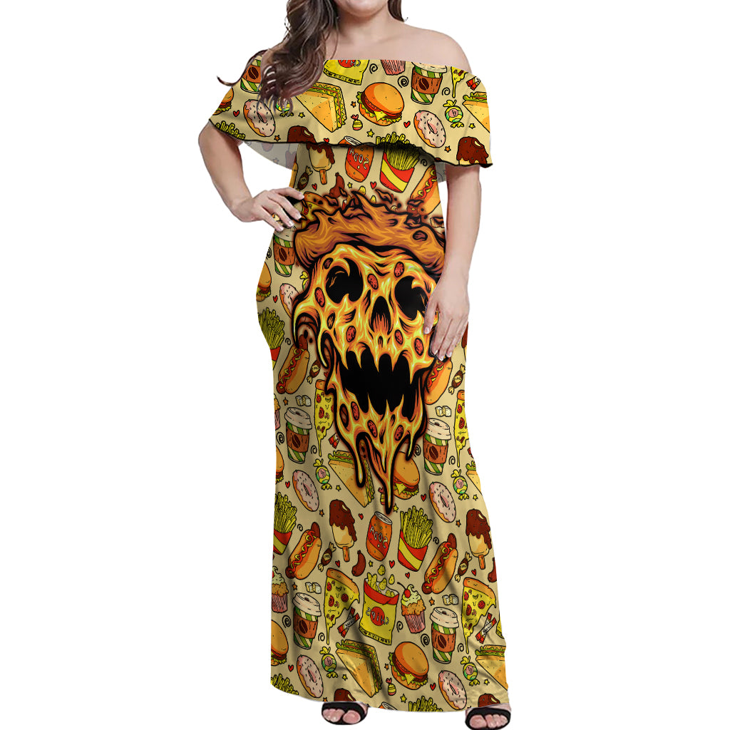 skull-pizza-pattern-off-shoulder-maxi-dress-rest-in-pizza