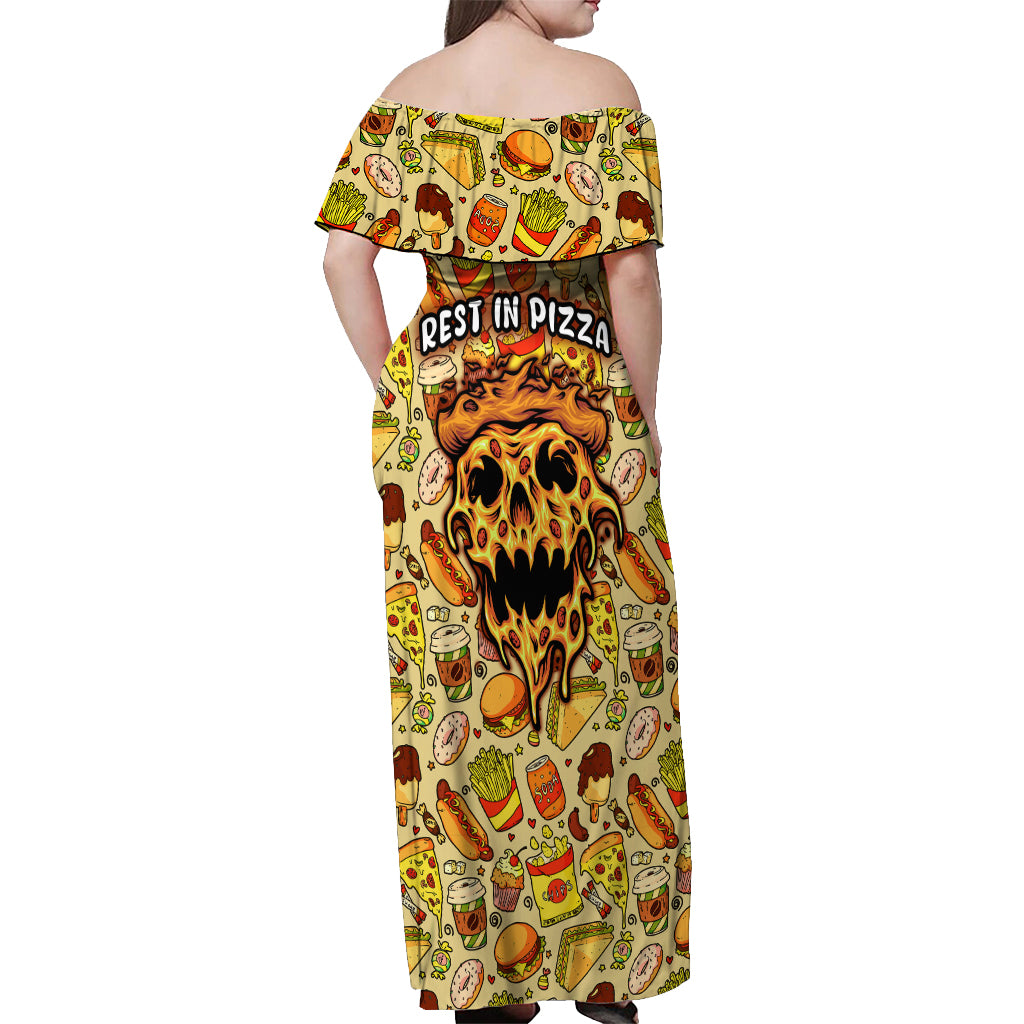 skull-pizza-pattern-off-shoulder-maxi-dress-rest-in-pizza