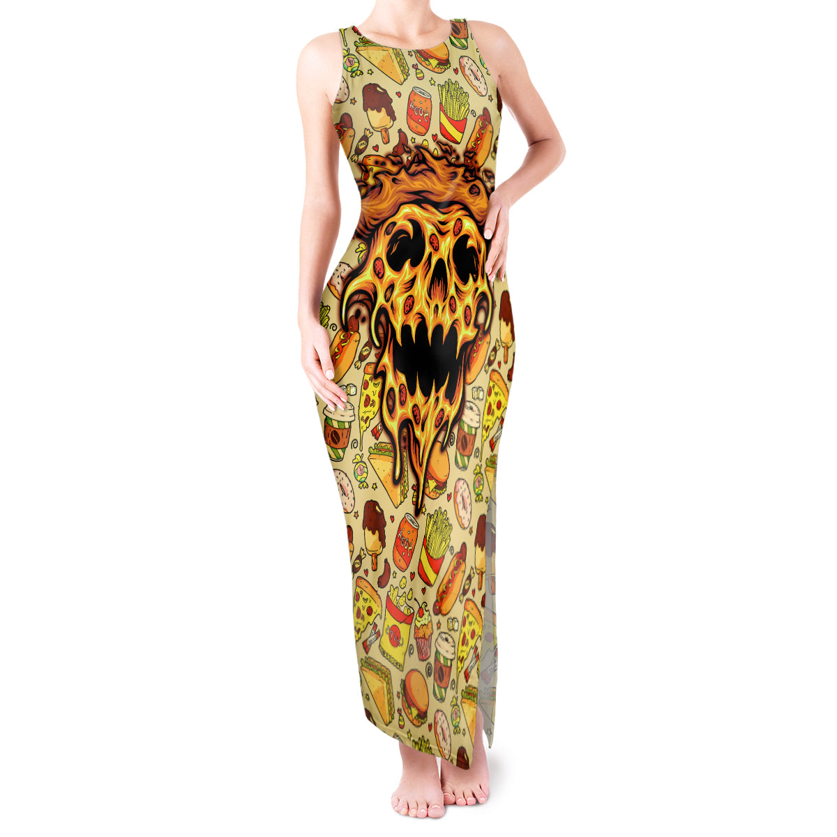 skull-pizza-pattern-tank-maxi-dress-rest-in-pizza