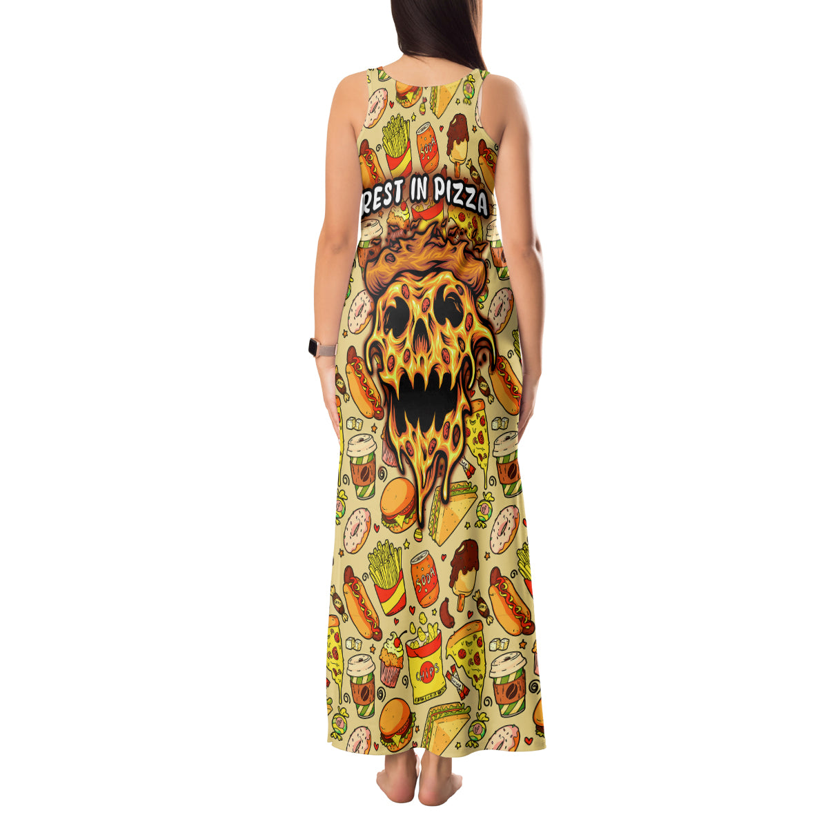 skull-pizza-pattern-tank-maxi-dress-rest-in-pizza
