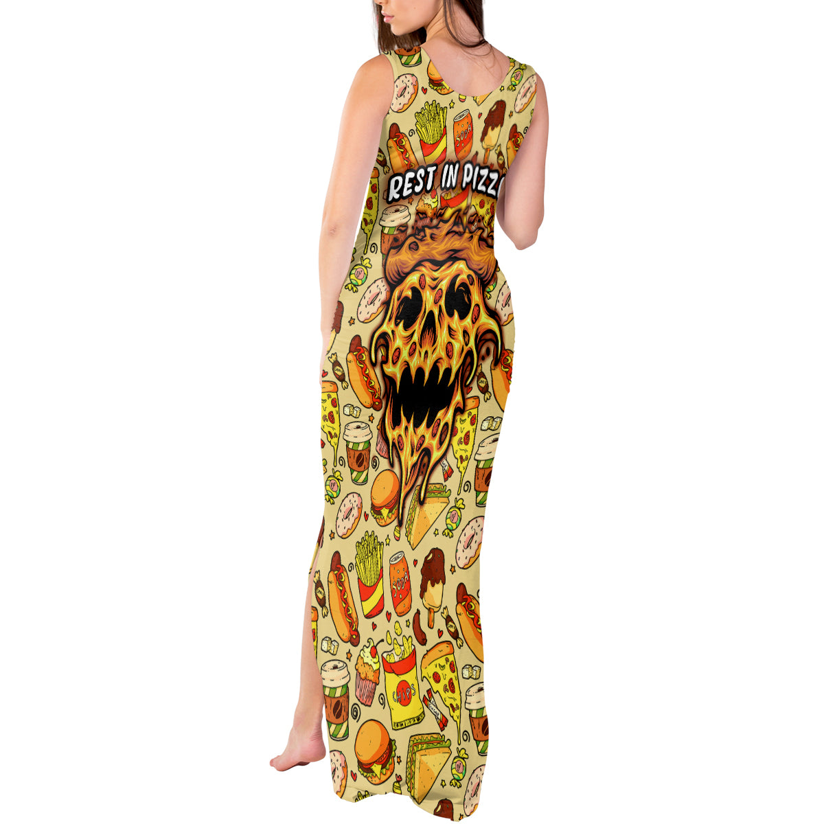 skull-pizza-pattern-tank-maxi-dress-rest-in-pizza