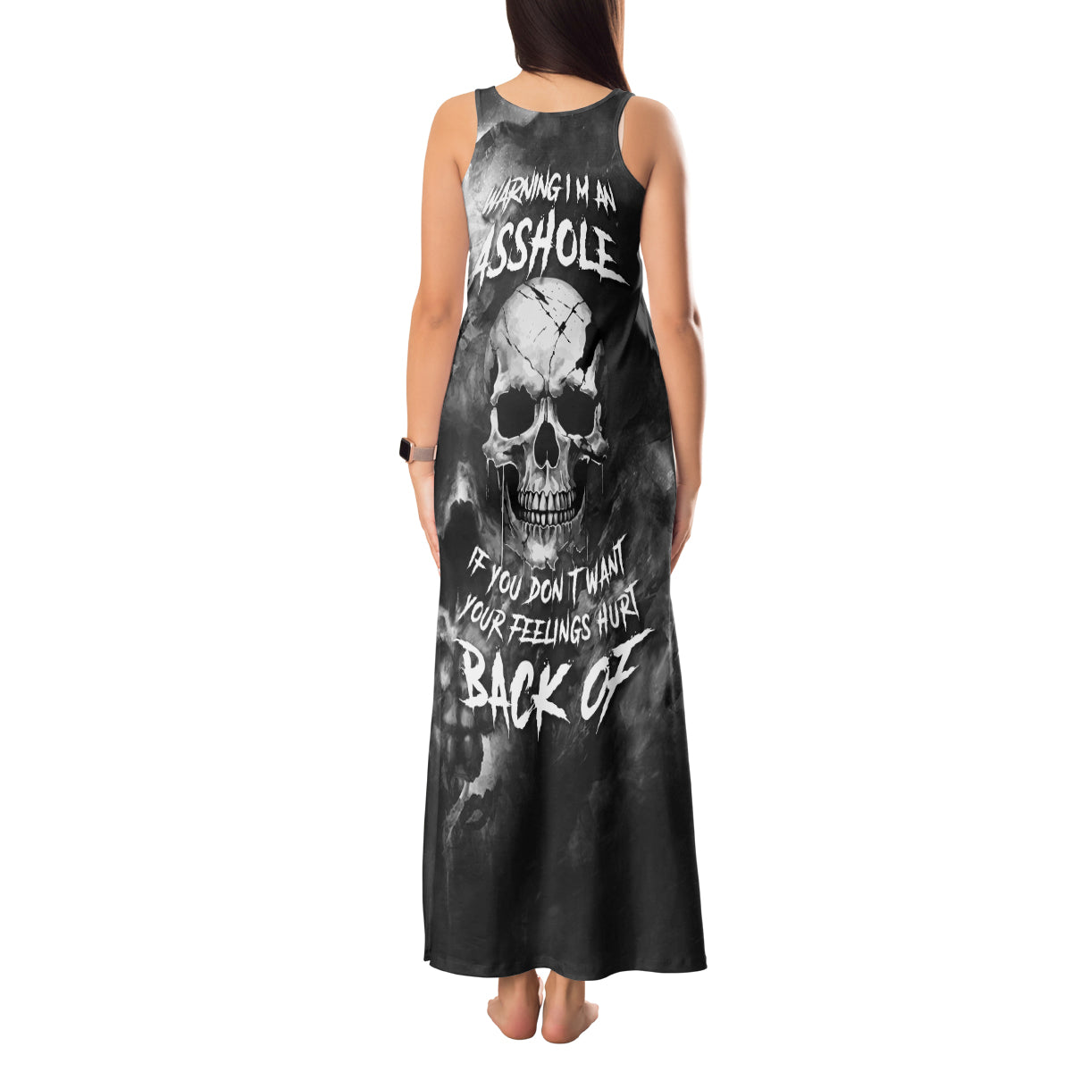 skull-grunge-pattern-tank-maxi-dress-warning-im-an-asshole