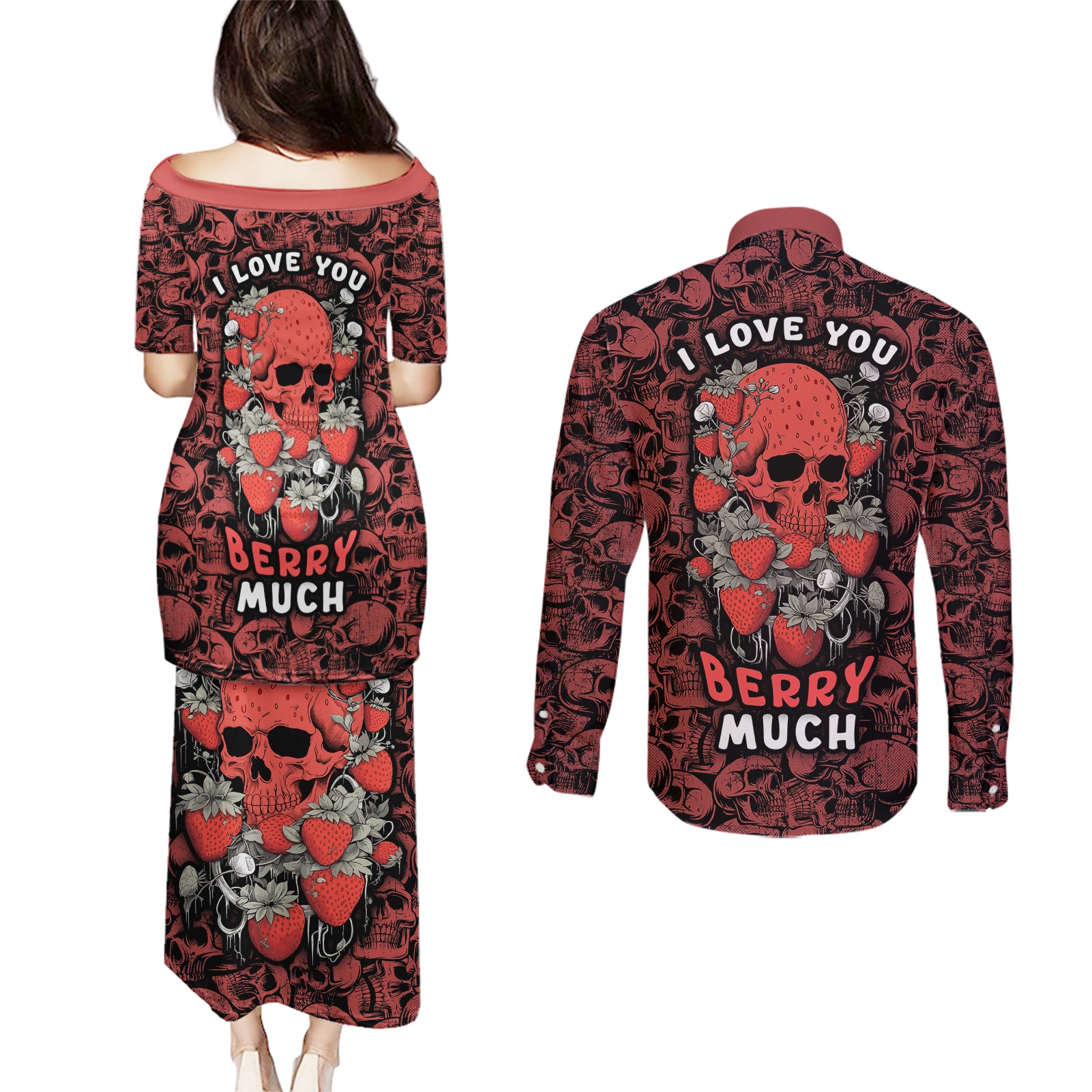 skull-pattern-couples-matching-puletasi-dress-and-long-sleeve-button-shirts-i-love-you-berry-much