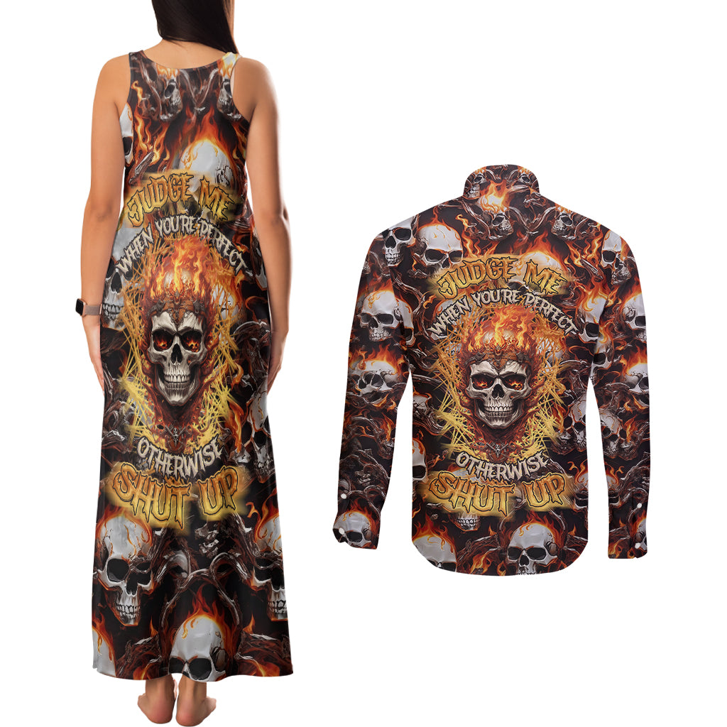 flaming-skull-couples-matching-tank-maxi-dress-and-long-sleeve-button-shirts-judge-me-when-youre-perfect-otherwise-shut-up