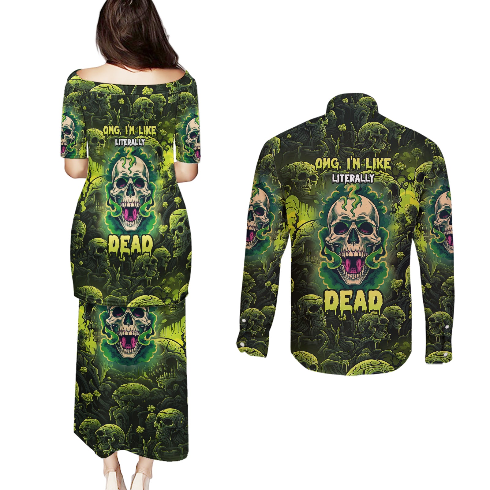 zombie-skull-couples-matching-puletasi-dress-and-long-sleeve-button-shirts-im-like-literally-dead