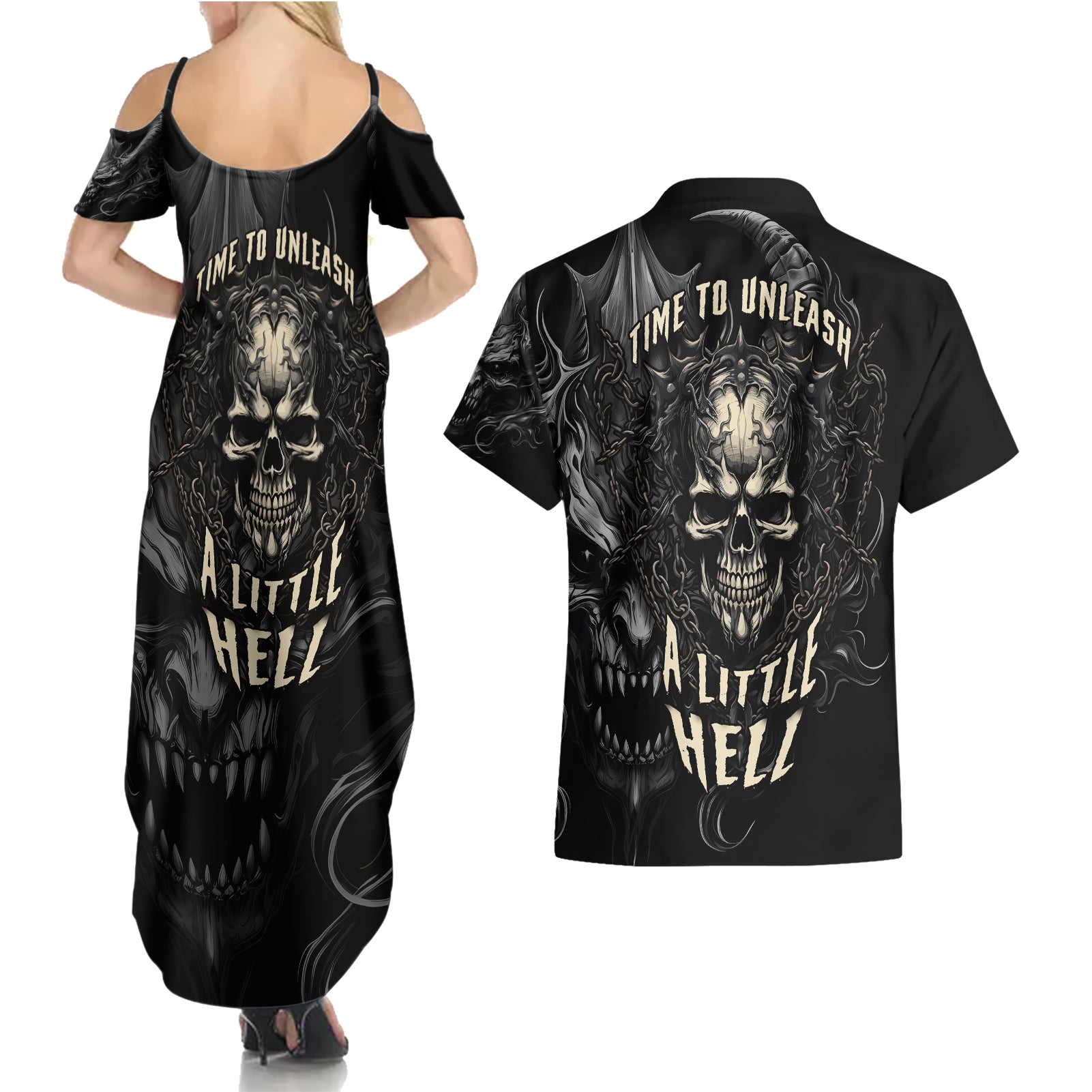 skull-demon-fantasy-couples-matching-summer-maxi-dress-and-hawaiian-shirt-time-to-unleash-a-litte-hell