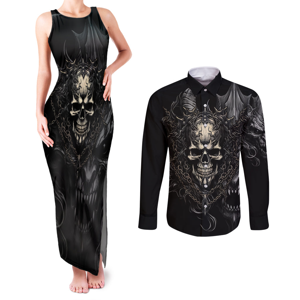 skull-demon-fantasy-couples-matching-tank-maxi-dress-and-long-sleeve-button-shirts-time-to-unleash-a-litte-hell