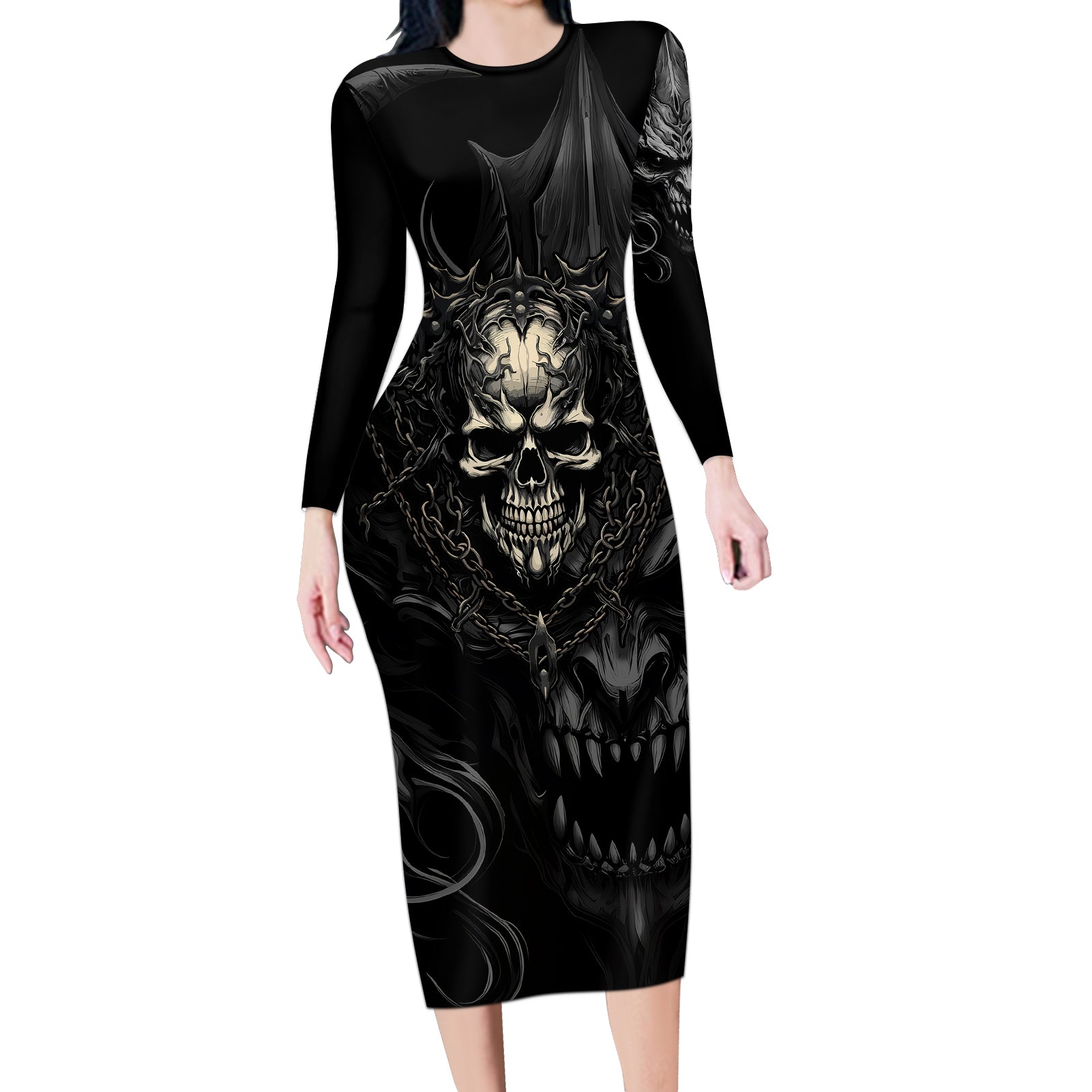 skull-demon-fantasy-long-sleeve-bodycon-dress-time-to-unleash-a-litte-hell