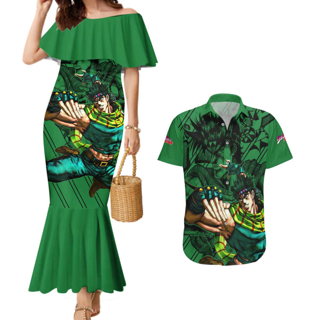 Joseph Joestar - JoJo's Bizarre Adventure Couples Matching Mermaid Dress and Hawaiian Shirt Anime Mix Black Sketch Style