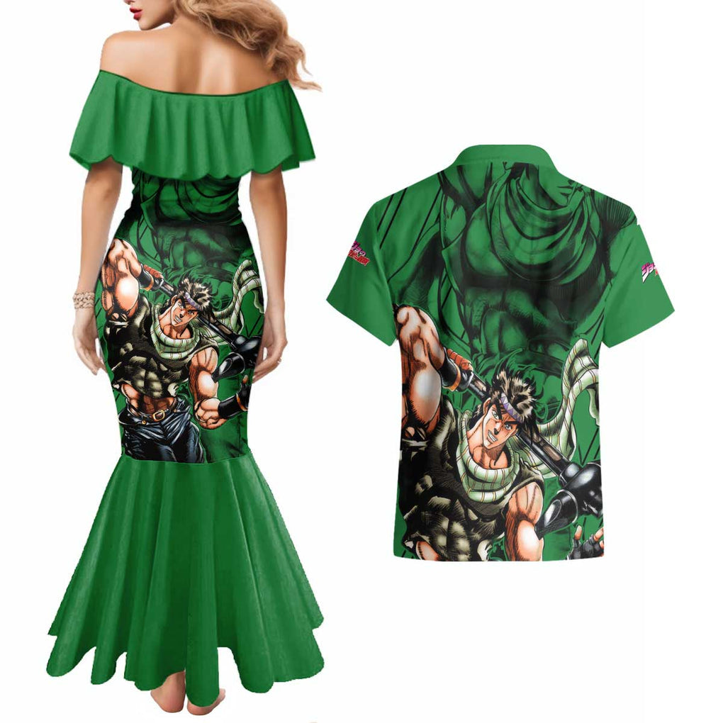 Joseph Joestar - JoJo's Bizarre Adventure Couples Matching Mermaid Dress and Hawaiian Shirt Anime Mix Black Sketch Style