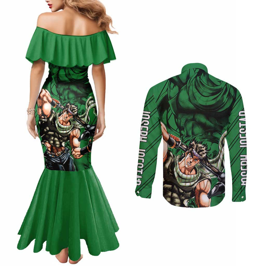Joseph Joestar - JoJo's Bizarre Adventure Couples Matching Mermaid Dress and Long Sleeve Button Shirt Anime Mix Black Sketch Style