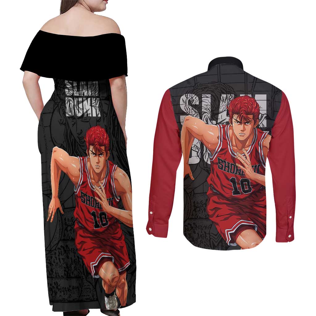 Sakuragi - Slam Dunk Couples Matching Off Shoulder Maxi Dress and Long Sleeve Button Shirt Anime Style
