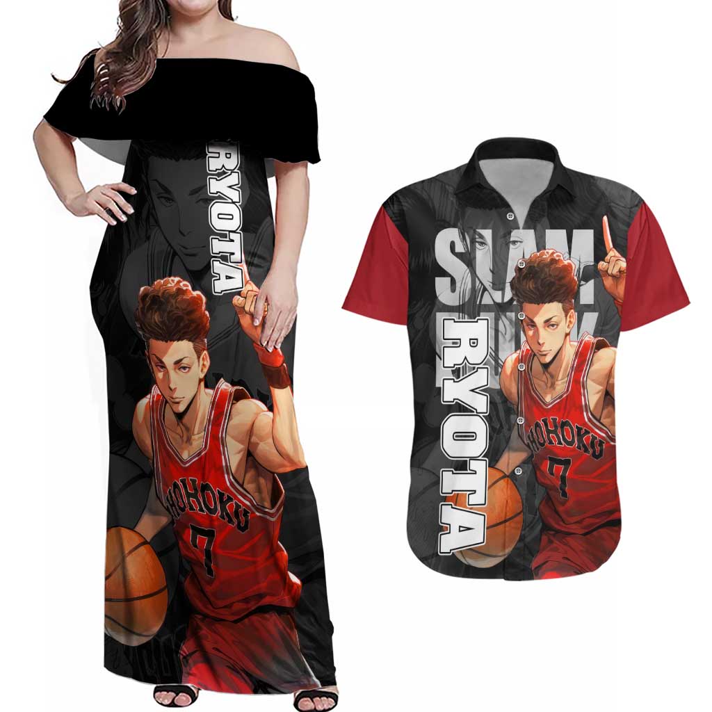 Miyagi Ryota - Slam Dunk Couples Matching Off Shoulder Maxi Dress and Hawaiian Shirt Anime Style