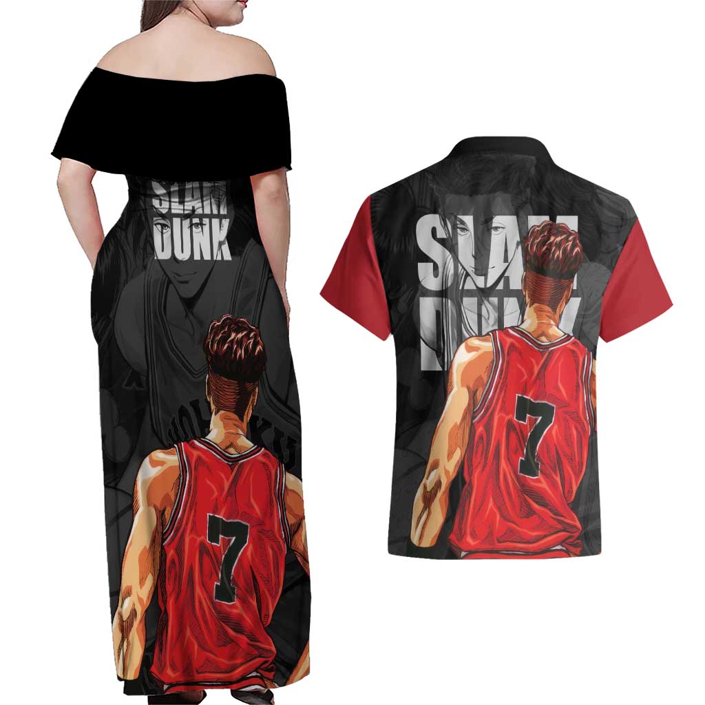 Miyagi Ryota - Slam Dunk Couples Matching Off Shoulder Maxi Dress and Hawaiian Shirt Anime Style