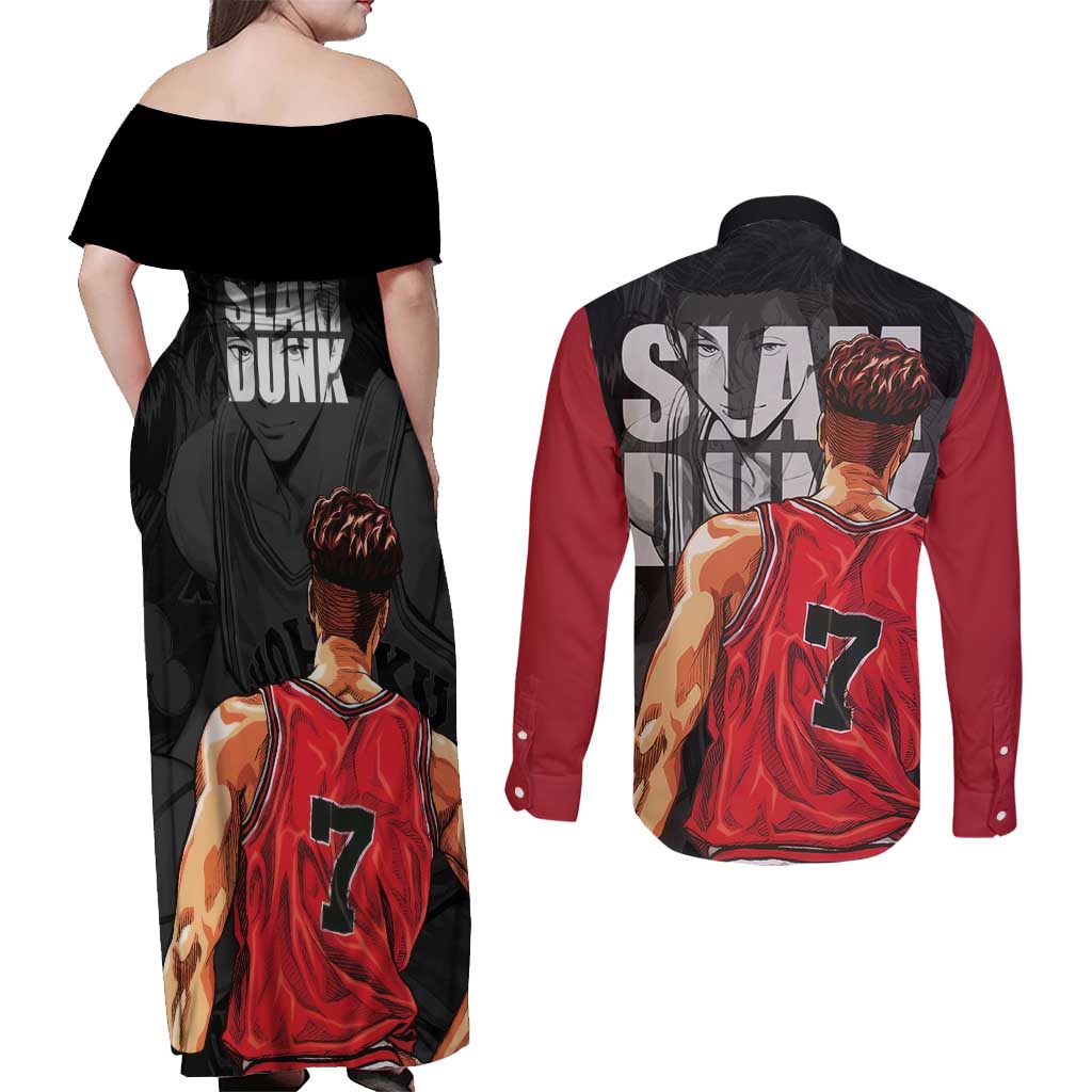 Miyagi Ryota - Slam Dunk Couples Matching Off Shoulder Maxi Dress and Long Sleeve Button Shirt Anime Style