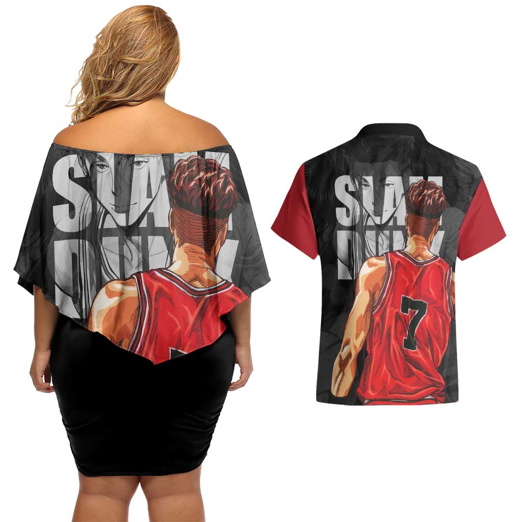 Miyagi Ryota - Slam Dunk Couples Matching Off Shoulder Short Dress and Hawaiian Shirt Anime Style