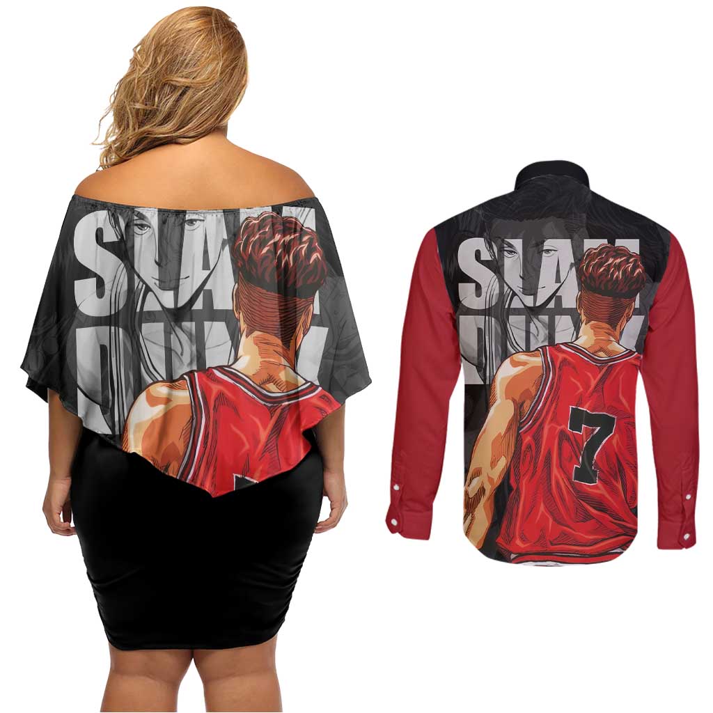 Miyagi Ryota - Slam Dunk Couples Matching Off Shoulder Short Dress and Long Sleeve Button Shirt Anime Style