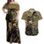 Jotaro Kujo - JoJo's Bizarre Adventure Couples Matching Off Shoulder Maxi Dress and Hawaiian Shirt Anime Mix Black Sketch Style