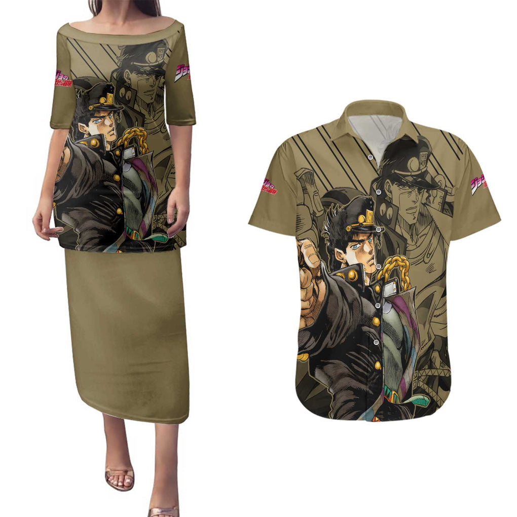 Jotaro Kujo - JoJo's Bizarre Adventure Couples Matching Puletasi and Hawaiian Shirt Anime Mix Black Sketch Style
