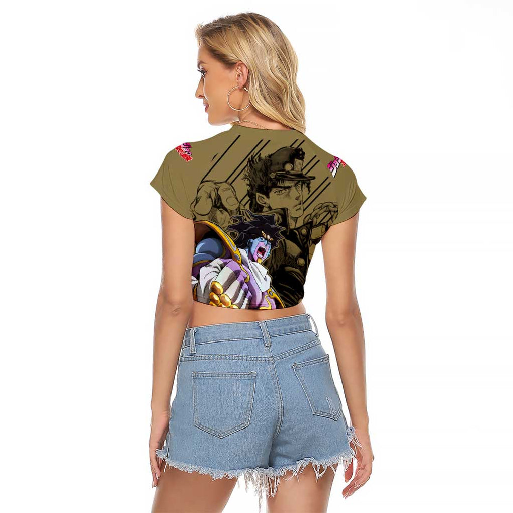 Jotaro Kujo - JoJo's Bizarre Adventure Raglan Cropped T Shirt Anime Mix Black Sketch Style