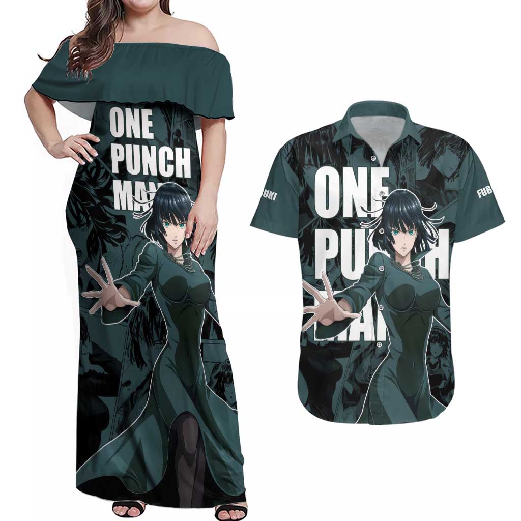 Fubuki - One Punch Man Couples Matching Off Shoulder Maxi Dress and Hawaiian Shirt Anime Style