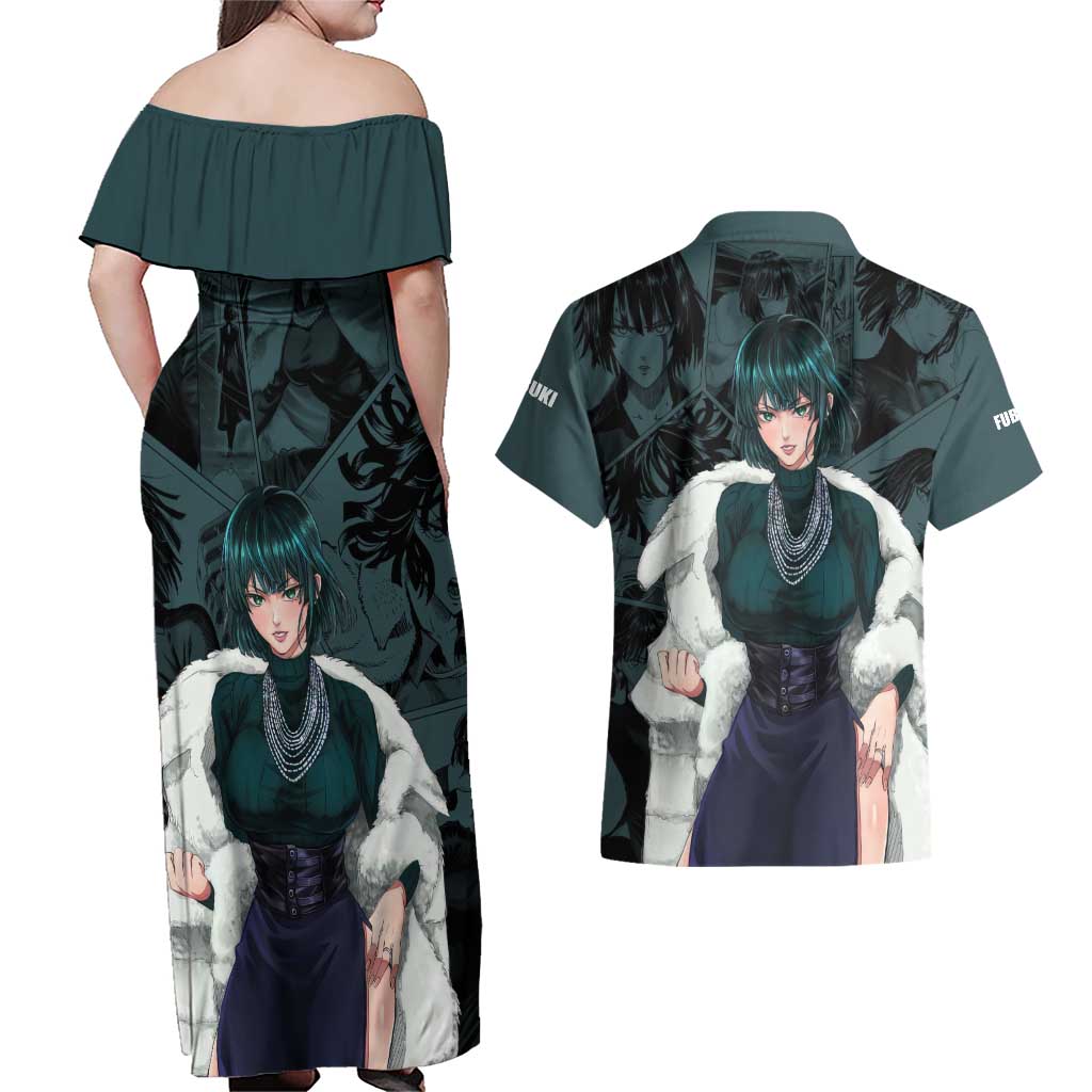 Fubuki - One Punch Man Couples Matching Off Shoulder Maxi Dress and Hawaiian Shirt Anime Style