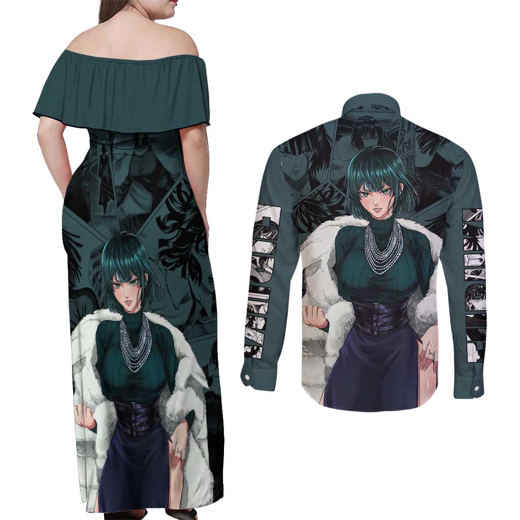 Fubuki - One Punch Man Couples Matching Off Shoulder Maxi Dress and Long Sleeve Button Shirt Anime Style