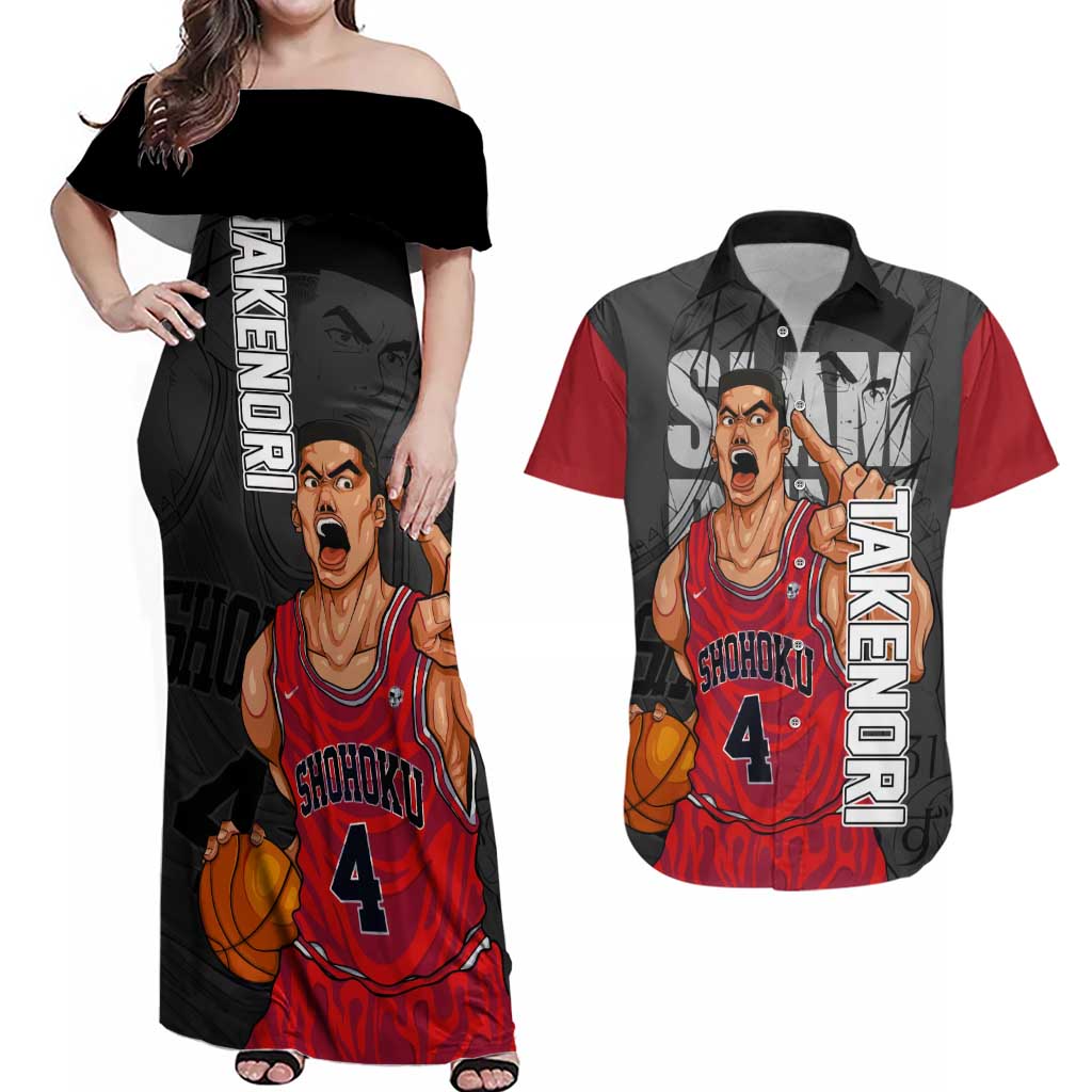 Akagi Takenori - Slam Dunk Couples Matching Off Shoulder Maxi Dress and Hawaiian Shirt Anime Style