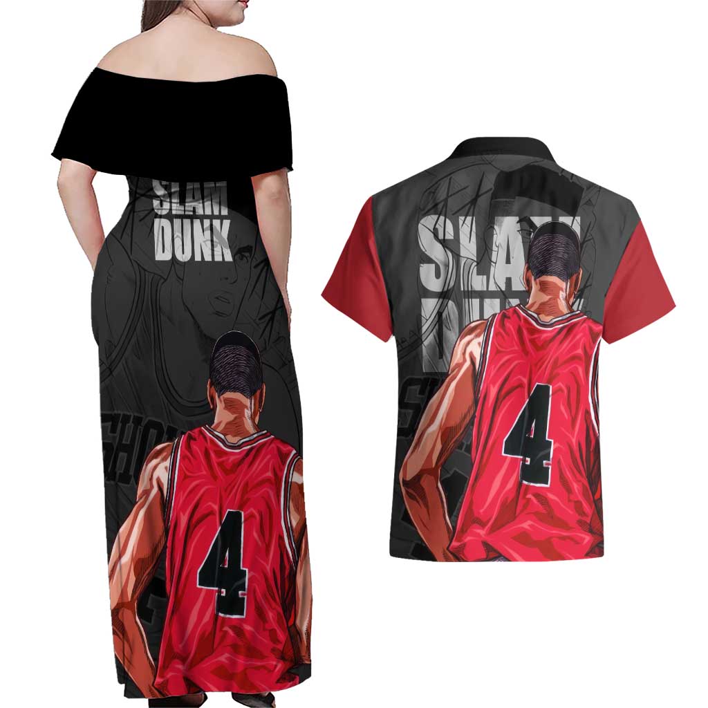 Akagi Takenori - Slam Dunk Couples Matching Off Shoulder Maxi Dress and Hawaiian Shirt Anime Style