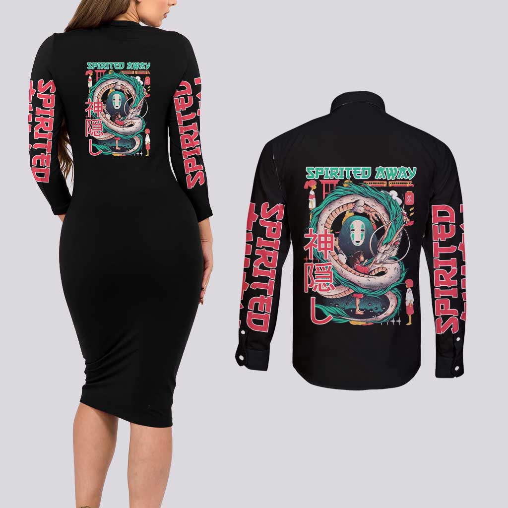 Spirited Away Studio Ghibli Couples Matching Long Sleeve Bodycon Dress and Long Sleeve Button Shirt Anime Style