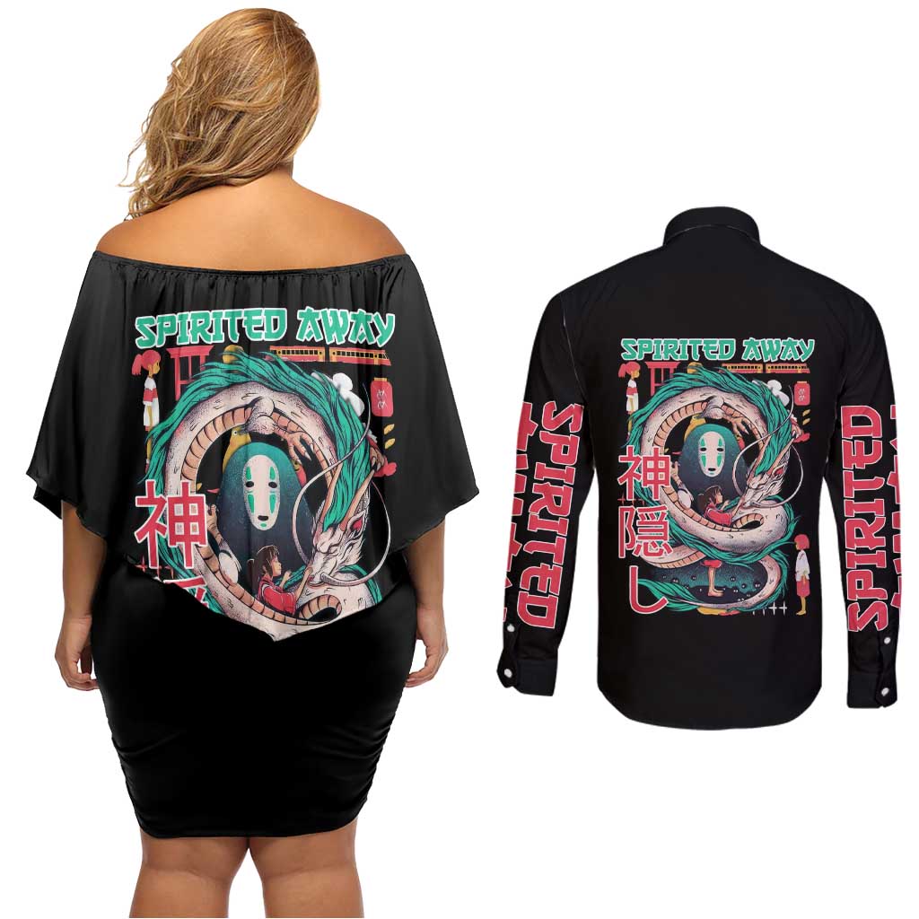 Spirited Away Studio Ghibli Couples Matching Off Shoulder Short Dress and Long Sleeve Button Shirt Anime Style