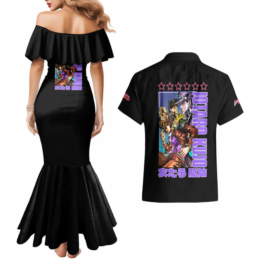 Jotaro Kujo Jojo’s Six Star Bizarre Adventure Couples Matching Mermaid Dress and Hawaiian Shirt Anime Style
