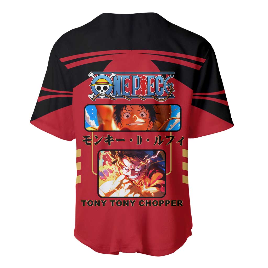 Luffy One Piece Baseball Jersey with Straw Hat and Gear 5 Action Pose Design - The Mazicc