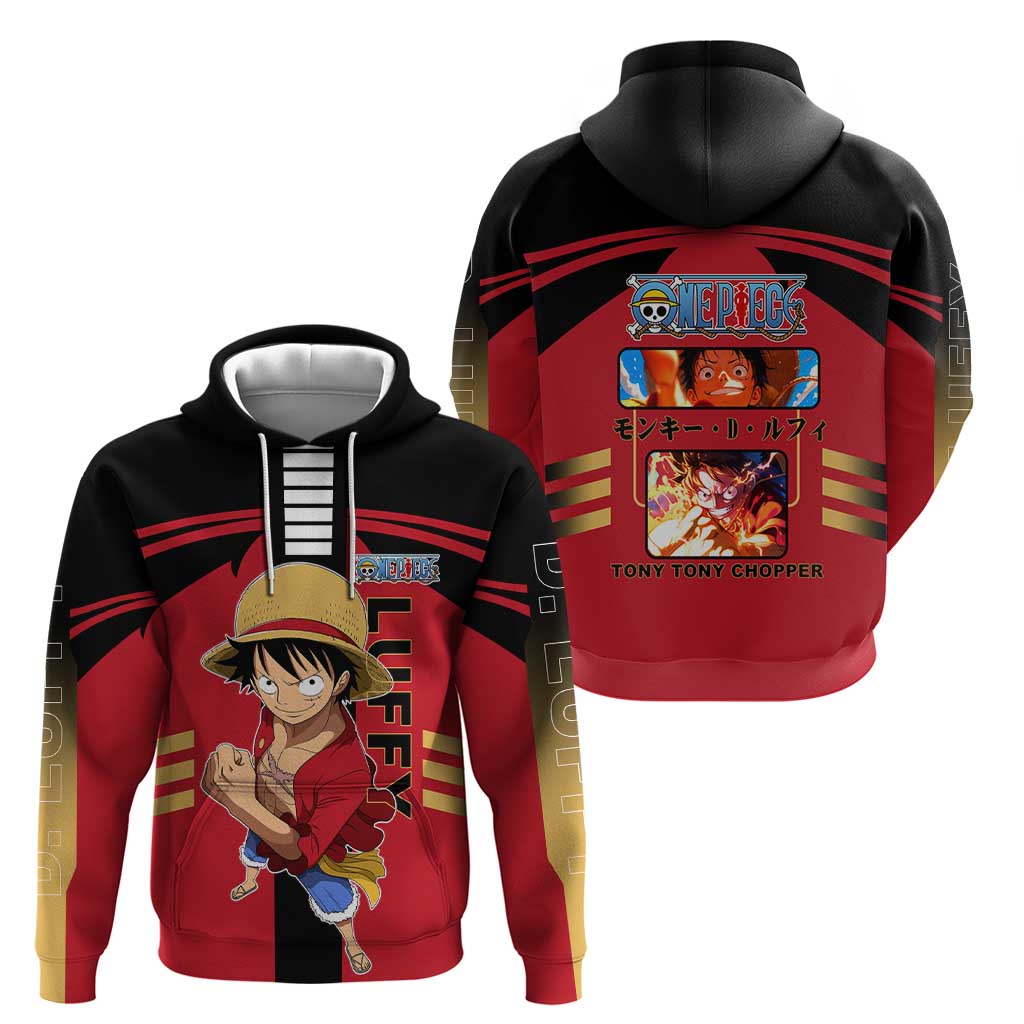 Luffy One Piece Hoodie with Straw Hat and Gear 5 Action Pose Design - The Mazicc