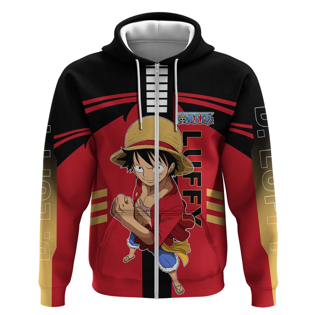 Luffy One Piece Hoodie with Straw Hat and Gear 5 Action Pose Design - The Mazicc
