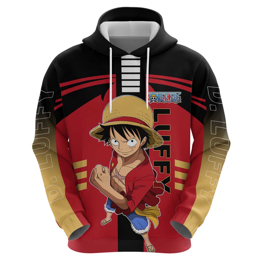 Luffy One Piece Hoodie with Straw Hat and Gear 5 Action Pose Design - The Mazicc