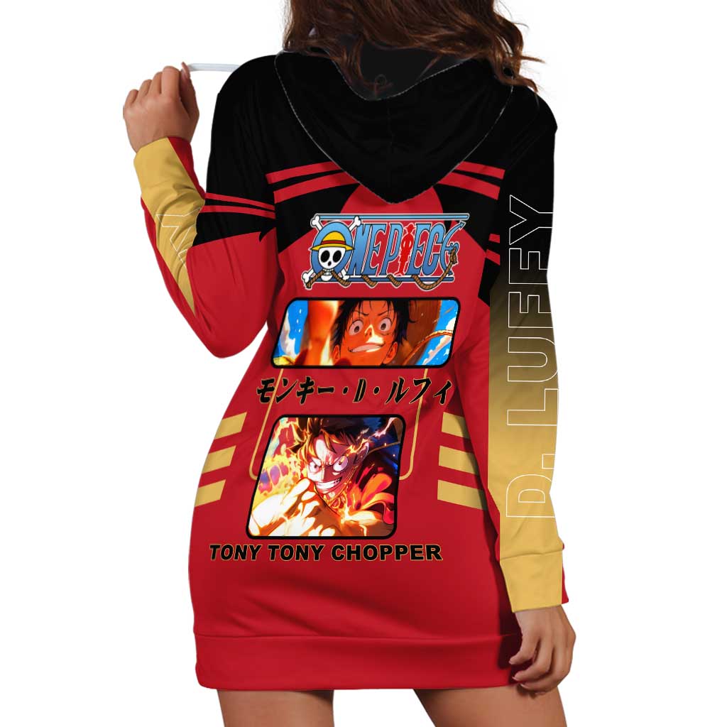 Luffy One Piece Hoodie Dress with Straw Hat and Gear 5 Action Pose Design - The Mazicc