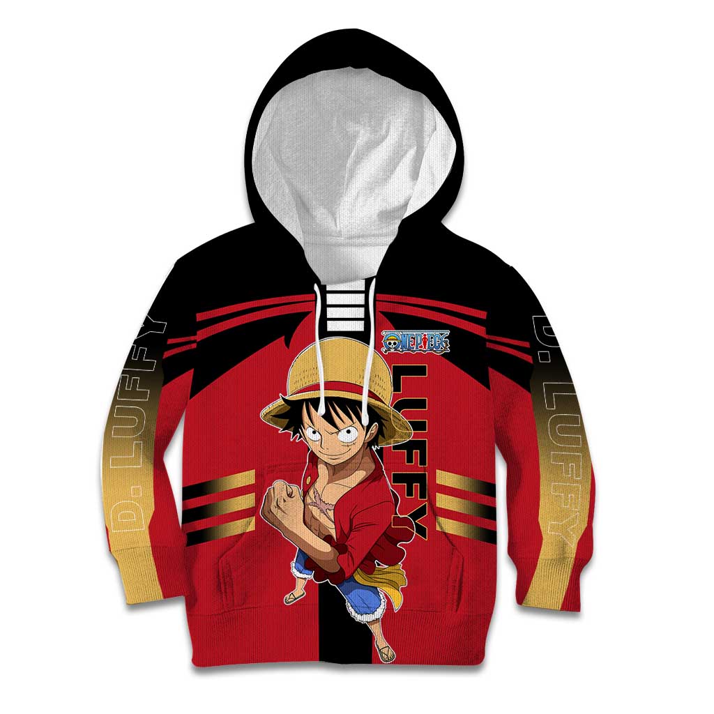 Luffy One Piece Kid Hoodie with Straw Hat and Gear 5 Action Pose Design - The Mazicc