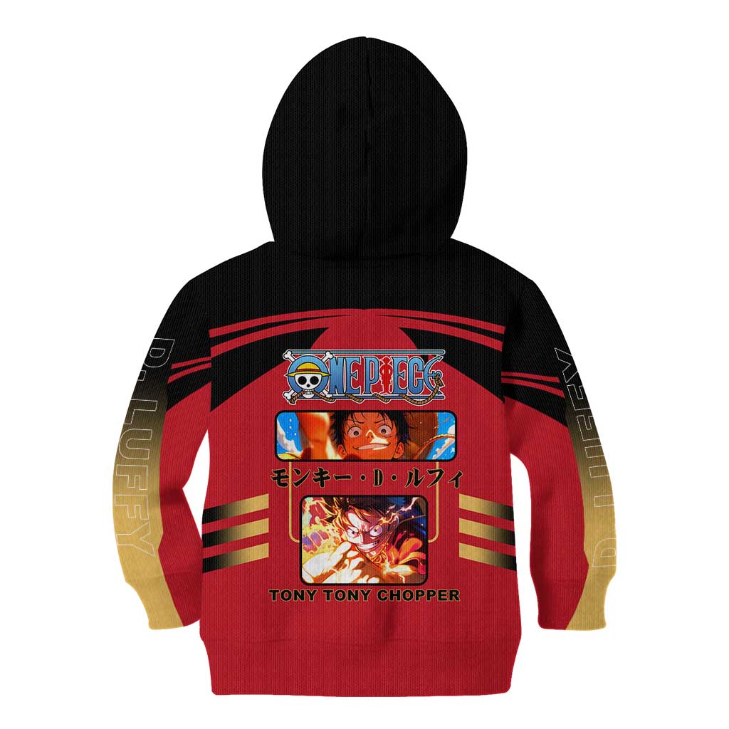 Luffy One Piece Kid Hoodie with Straw Hat and Gear 5 Action Pose Design - The Mazicc