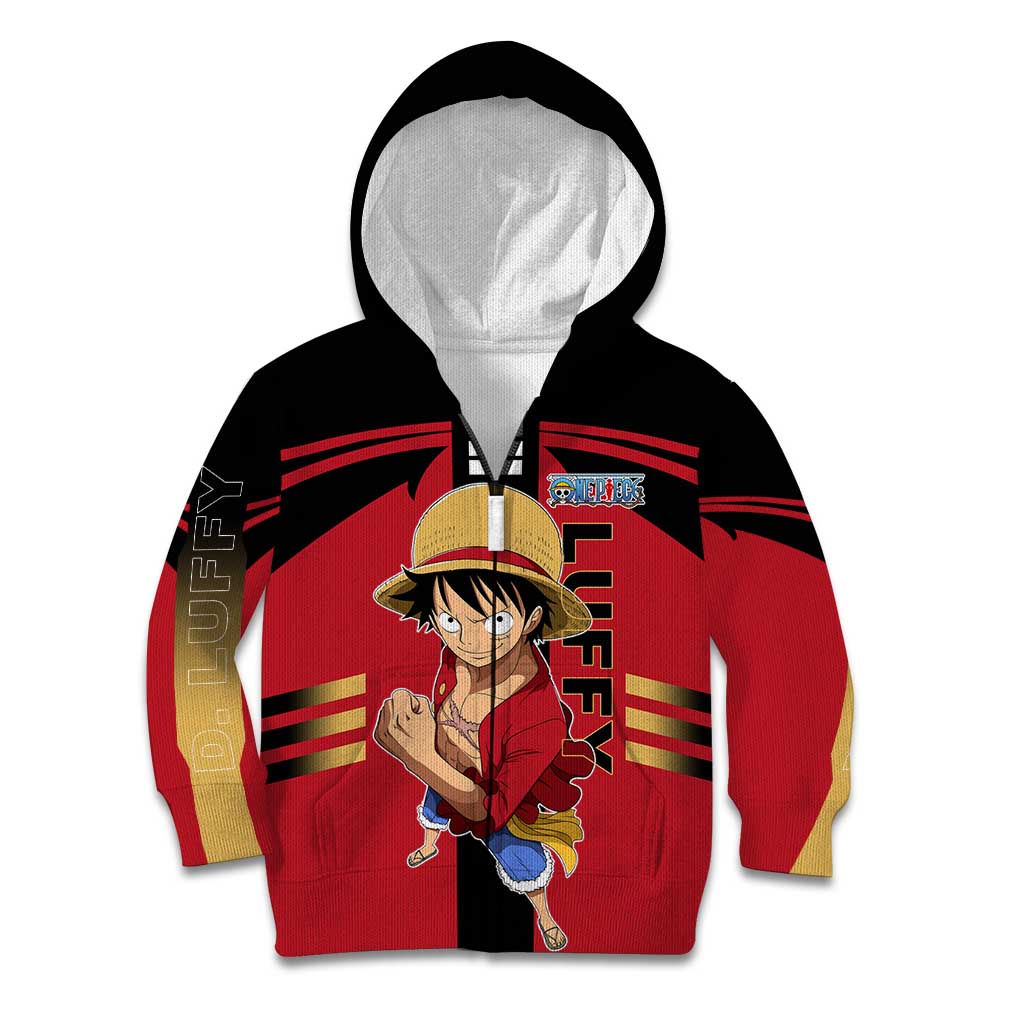 Luffy One Piece Kid Hoodie with Straw Hat and Gear 5 Action Pose Design - The Mazicc
